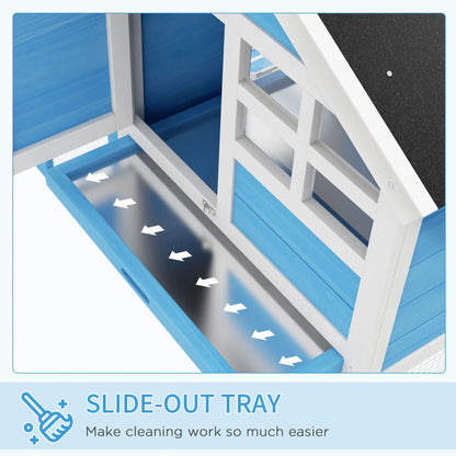 48" Wooden Rabbit Hutch, Slant Roof and Run, Light Blue Rabbit Hutch at Gallery Canada