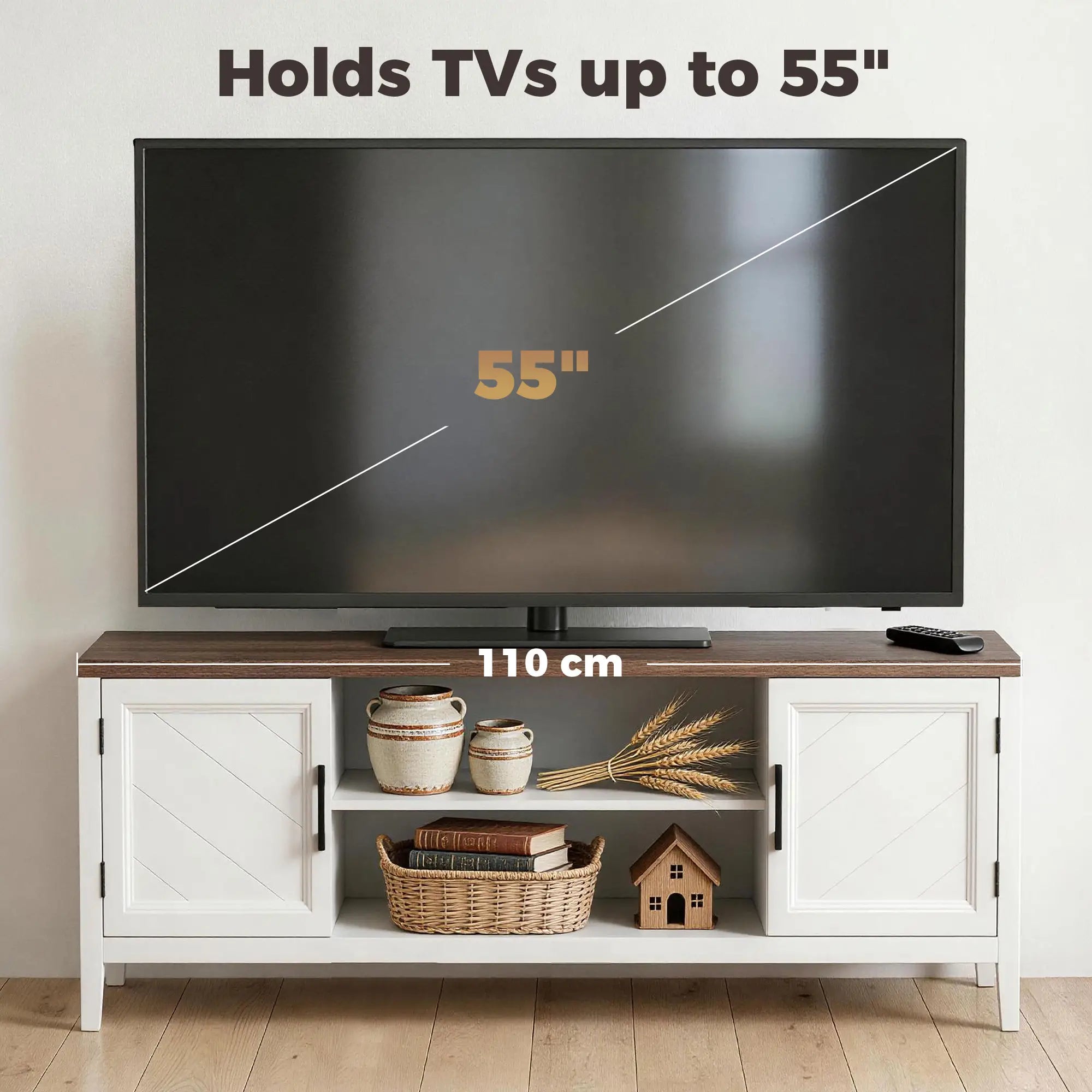 TV Stand for 55 Inch TV, Entertainment Center with Shelves, White and Brown TV Stands at Gallery Canada