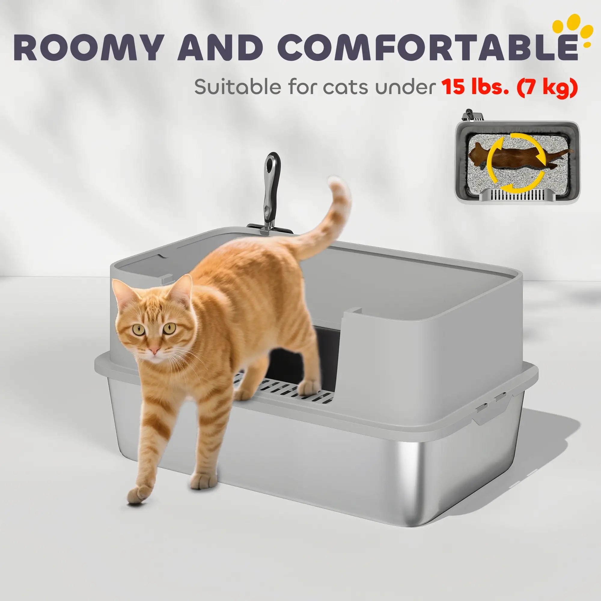 Stainless Steel Cat Litter Box, XL High Sided, 24