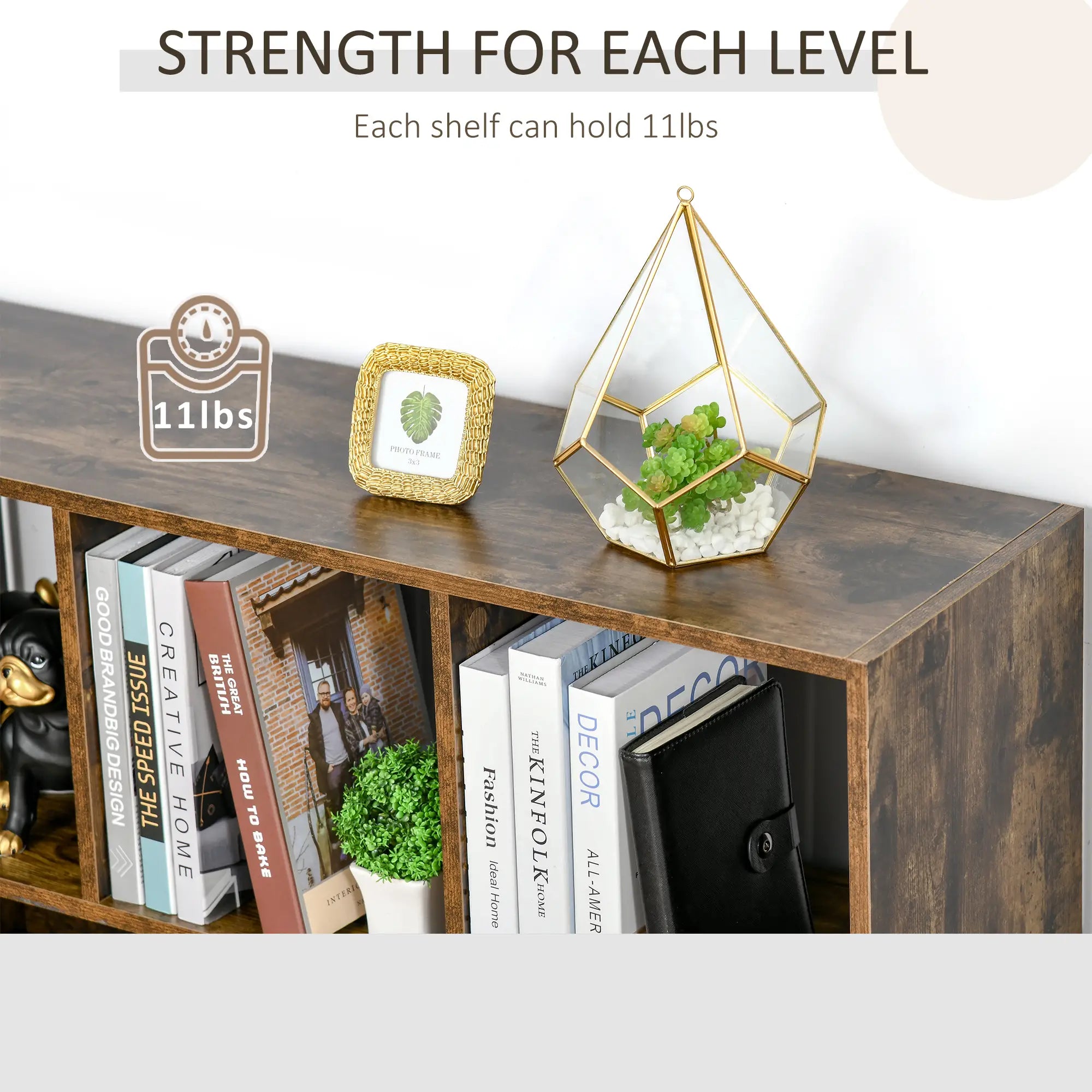 3-Tier Storage Shelf, Bookcase Display Rack, Rustic Brown Small Bookshelves at Gallery Canada