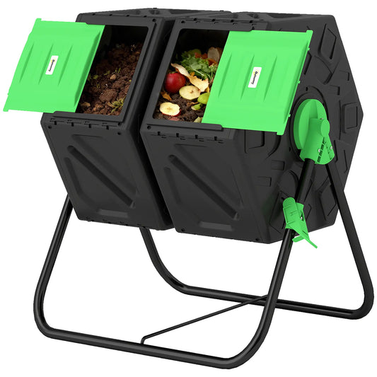 Rotating Composter, Dual Chamber Bin, 24 Vents, Steel Legs, 34.5 Gallon, Green Garden Accessories Green and Black at Gallery Canada