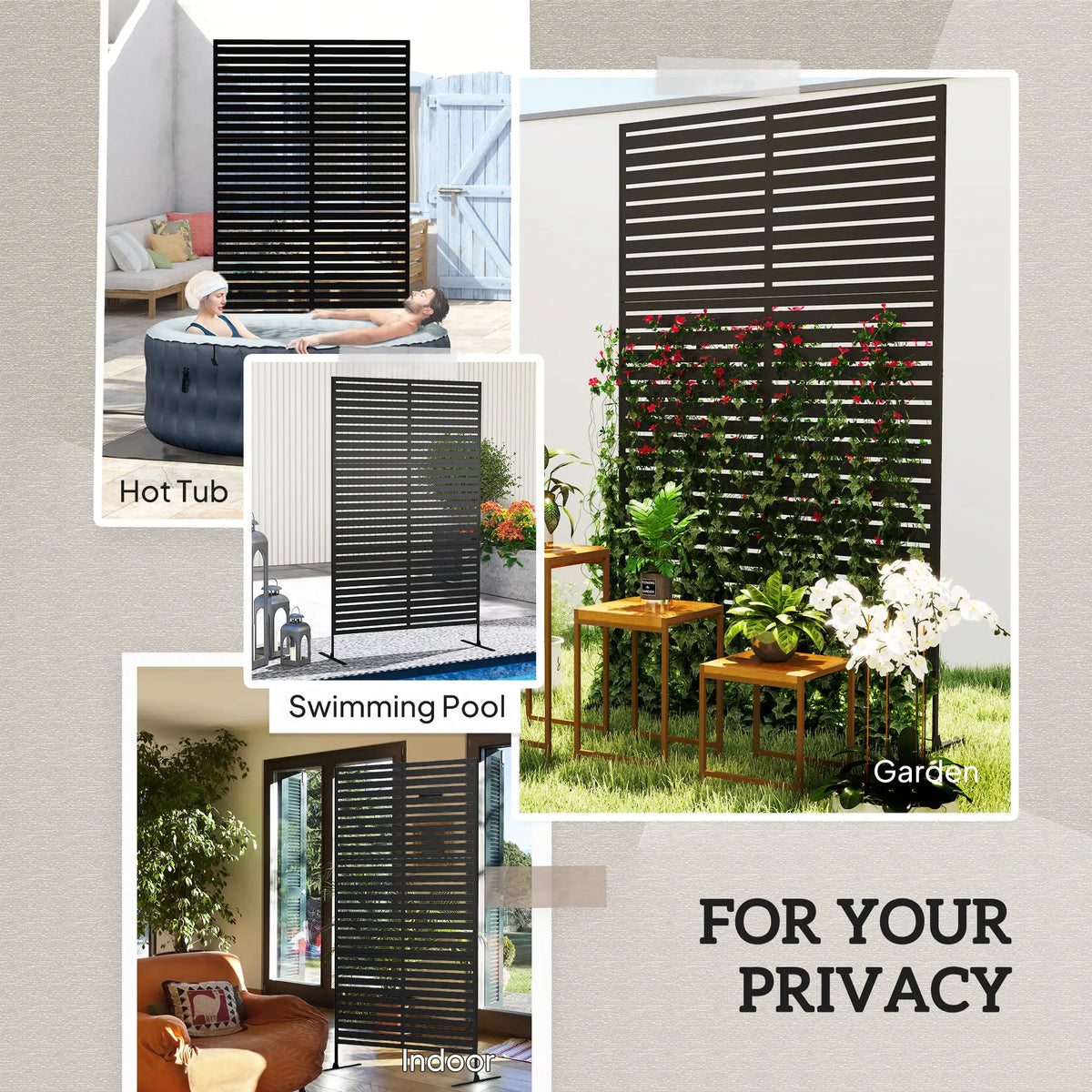 Decorative Outdoor Privacy Panel, Freestanding Metal Divider, Black Side Awnings at Gallery Canada