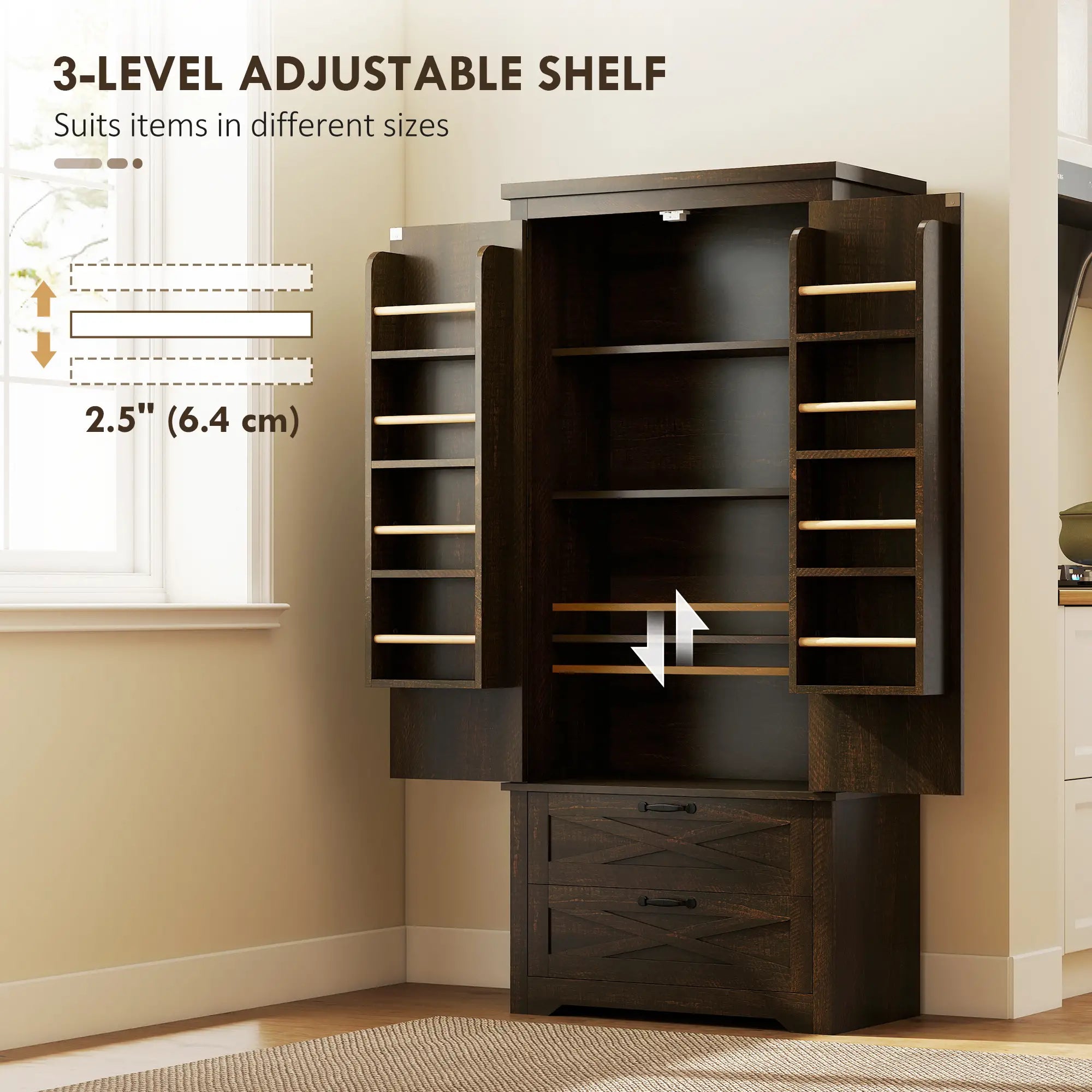 Farmhouse Kitchen Pantry Cabinet, 64