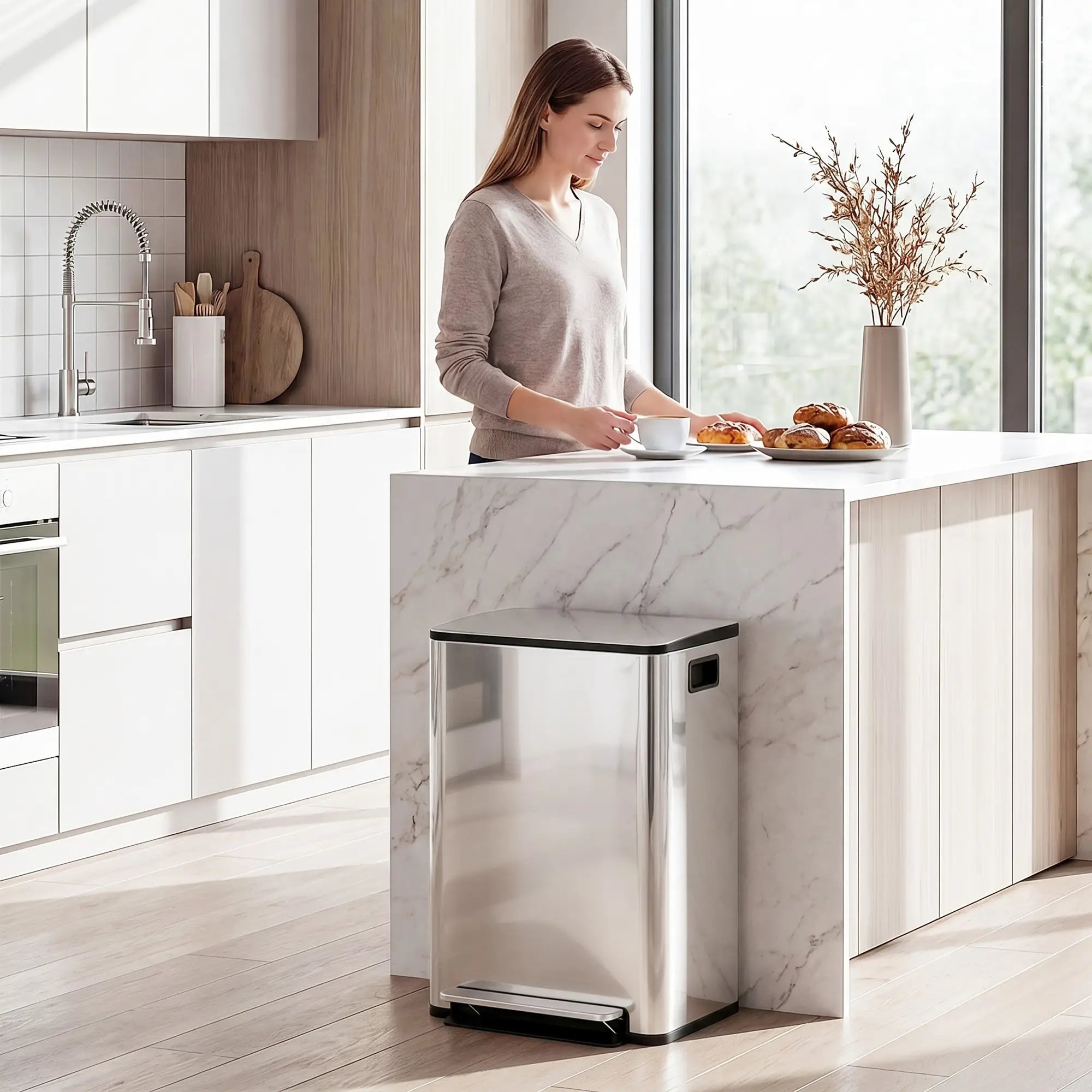 2 x 30L / 7.9 Gallon Dual Trash Can with Removable Inner Buckets and Handles for Kitchen, Office, Bathroom, Silver Household Supplies at Gallery Canada
