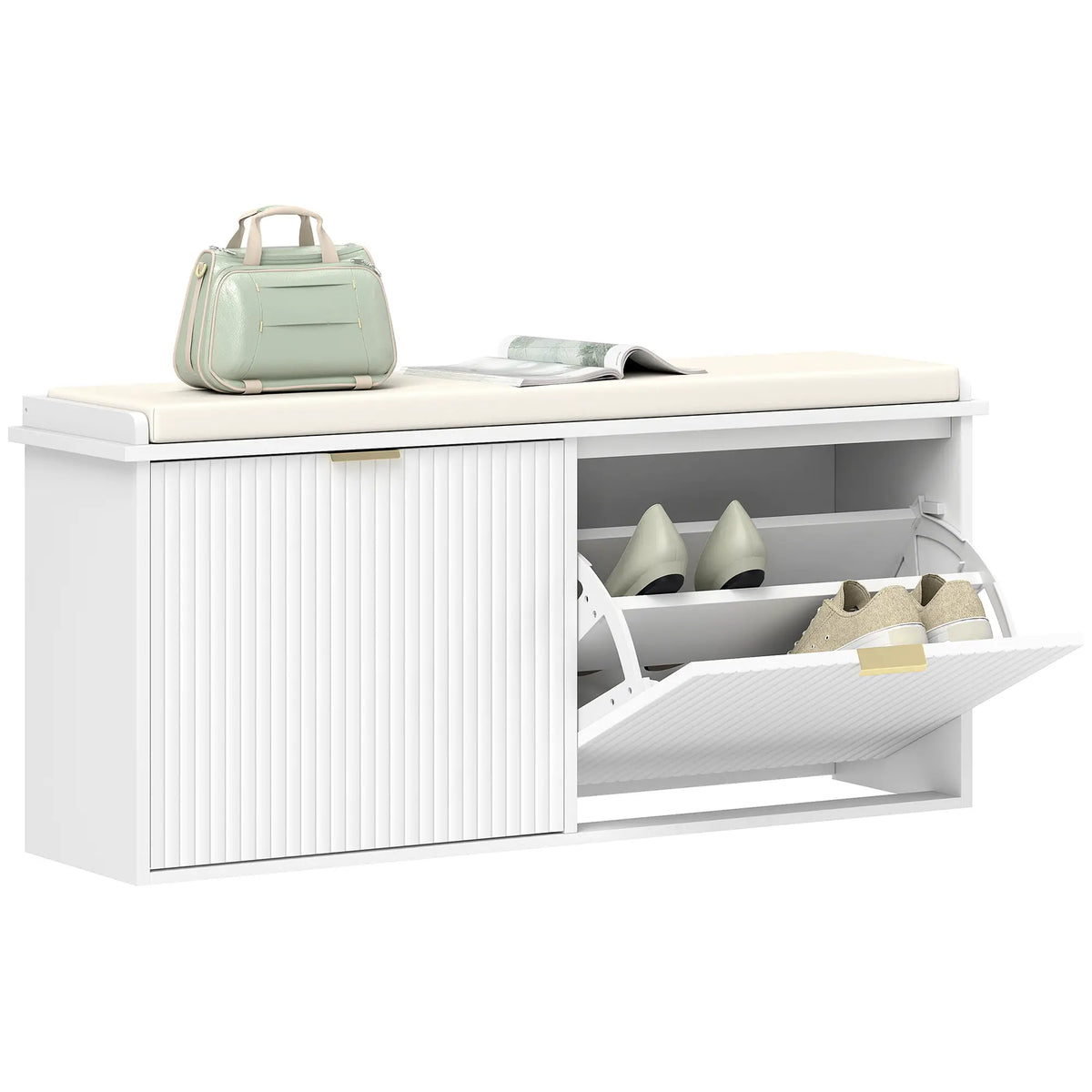 Entryway Bench with Padded Seat, Flip-Drawers, Holds 529lbs, White Shoe Storage Cabinets & Racks at Gallery Canada