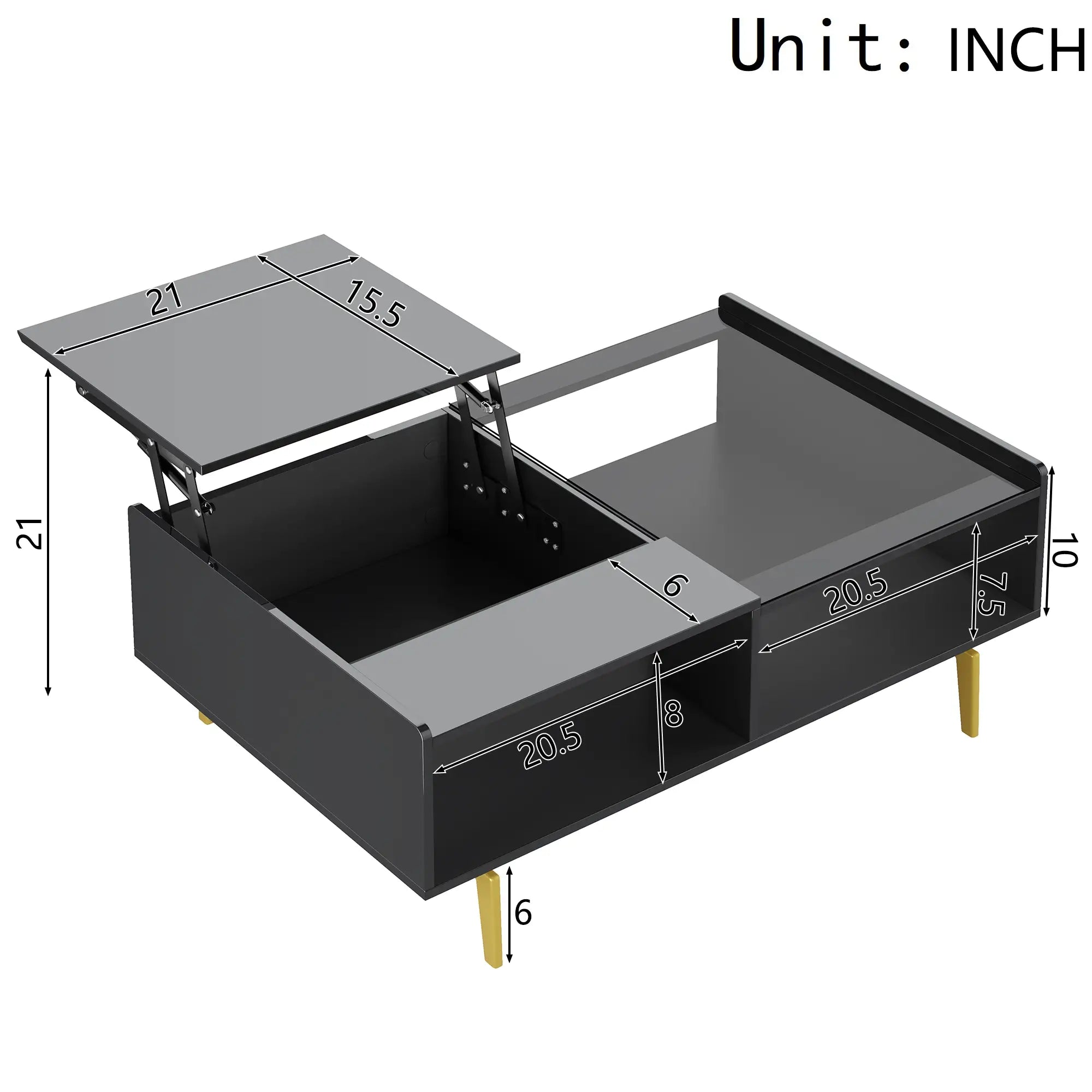 LED Coffee Table, Glass Top, Adjustable Height, Storage, 43.5