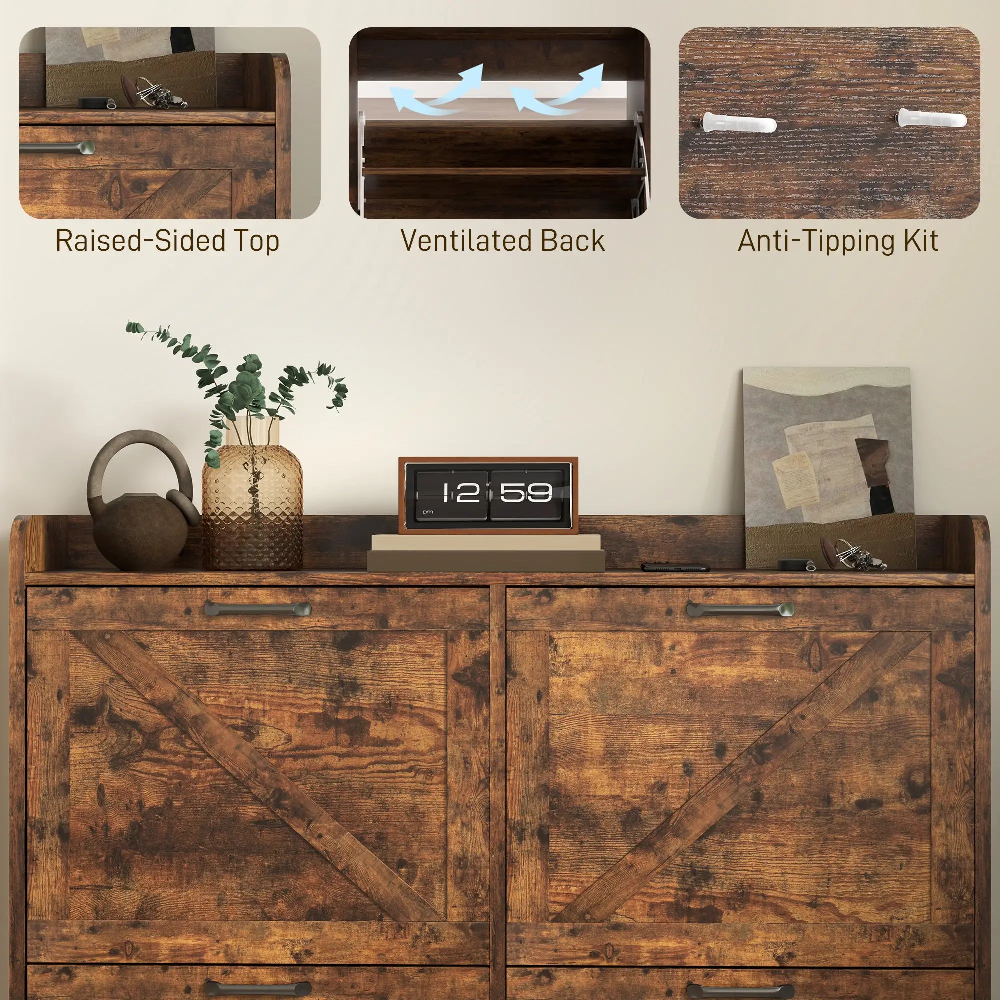 Narrow Shoe Storage Cabinet, 4 Flip Drawers, Adjustable Shelves, 16 Pair, Rustic Brown Shoe Storage Cabinets & Racks at Gallery Canada