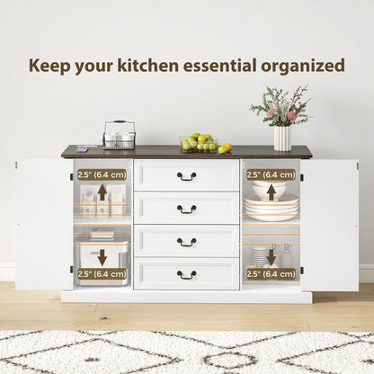 Farmhouse Sideboard with Charging Station, 58" Buffet Cabinet, White Storage Cabinets at Gallery Canada