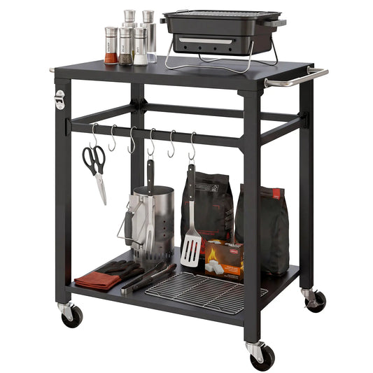 Outdoor Grill Cart, Pizza Oven Stand, 2-Tier Prep Station, Black Outdoor Grill Carts Black at Gallery Canada