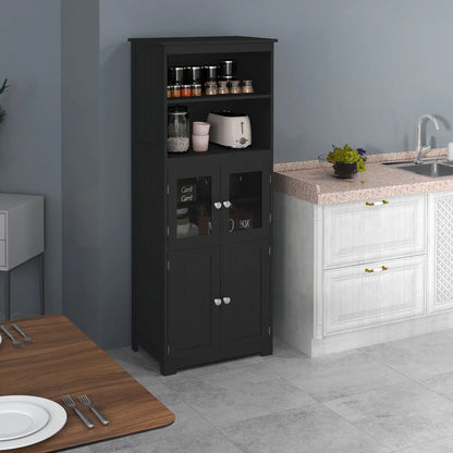 63" Small Buffet with Hutch, 4-Door Kitchen Pantry Cabinet, Black Kitchen Pantry Cabinets at Gallery Canada