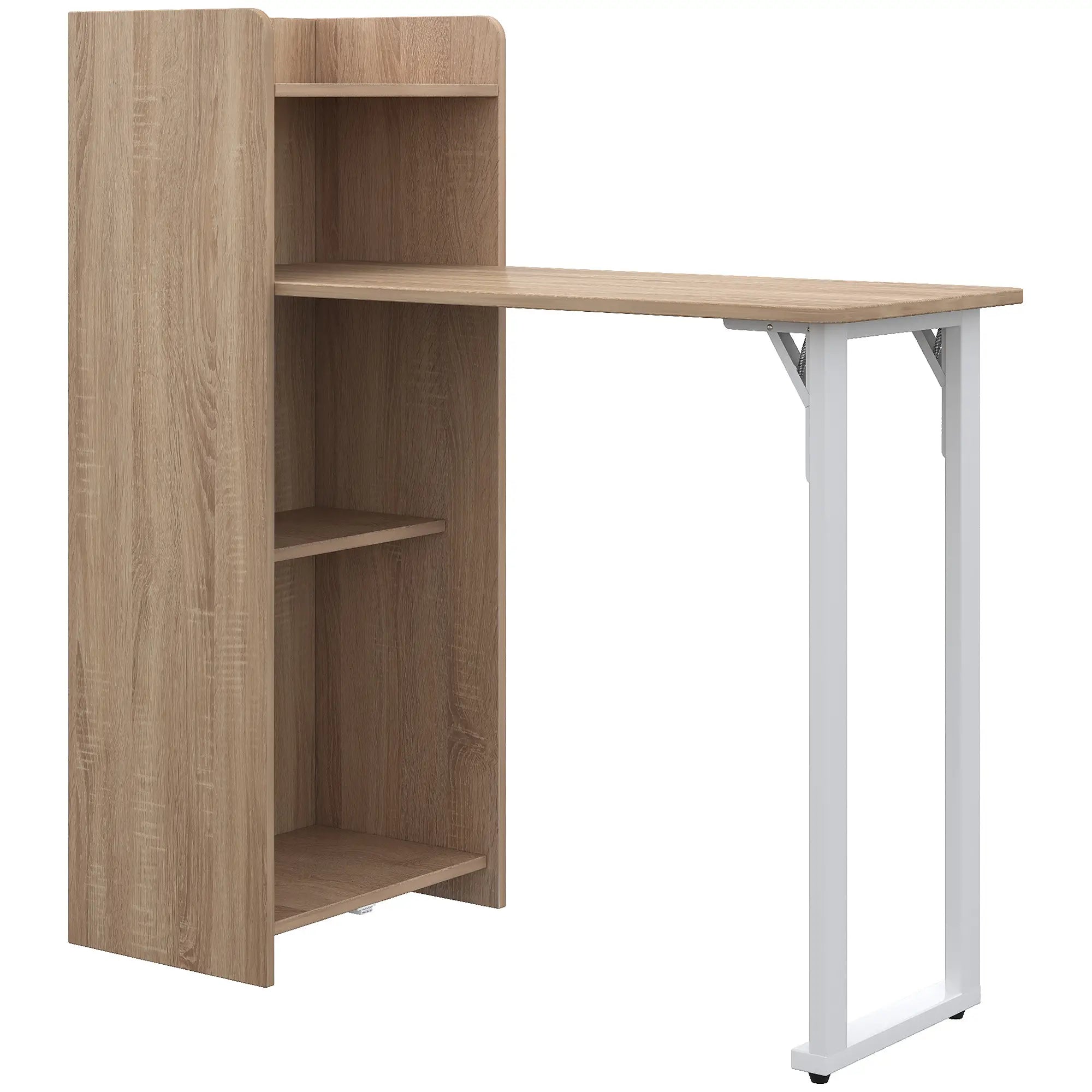 2 In 1 Folding Drop Leaf Table, 4-Tier Shelf, Oak Bar Tables & Dining Tables Oak wood color board, White frame at Gallery Canada