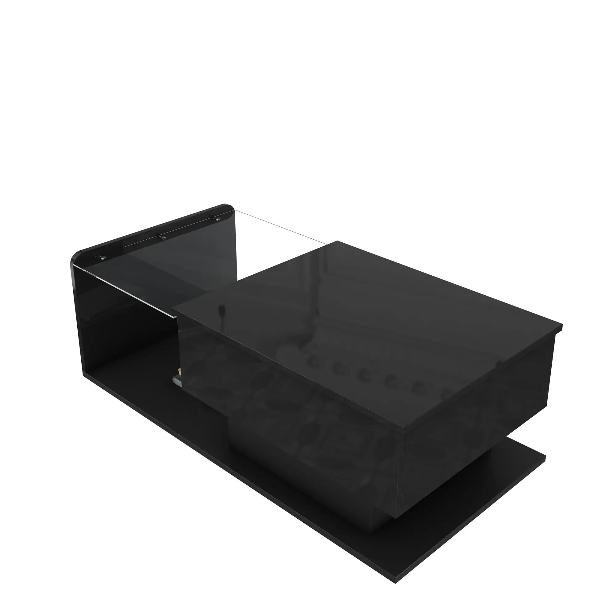 Coffee Table, Tempered Glass Top, LED Light, Adjustable Height, 39.5