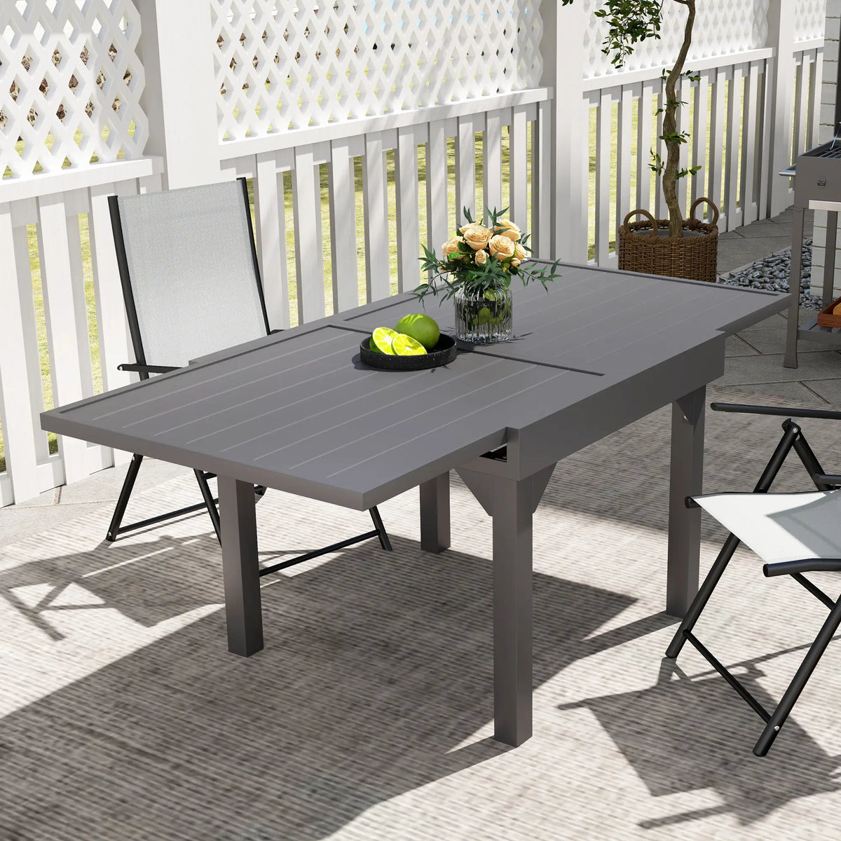 35-71 Inch Extendable Aluminum Outdoor Dining Table, Slatted Top, Grey Patio Dinning Tables at Gallery Canada