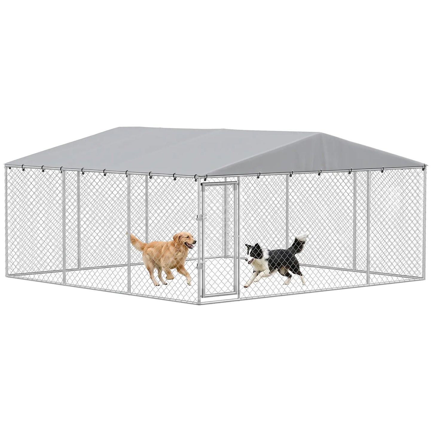 13.1' X 13.1' X 6.6' Outdoor Dog Kennel, Galvanized Steel, Silver Dog Kennels at Gallery Canada