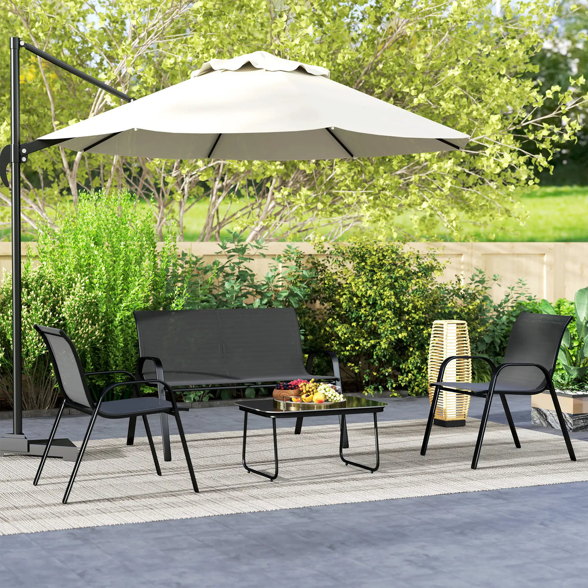 4-Piece Outdoor Furniture Set, 2 Stackable Chairs, Loveseat, Glass Coffee Table, Black Patio Furniture Sets at Gallery Canada