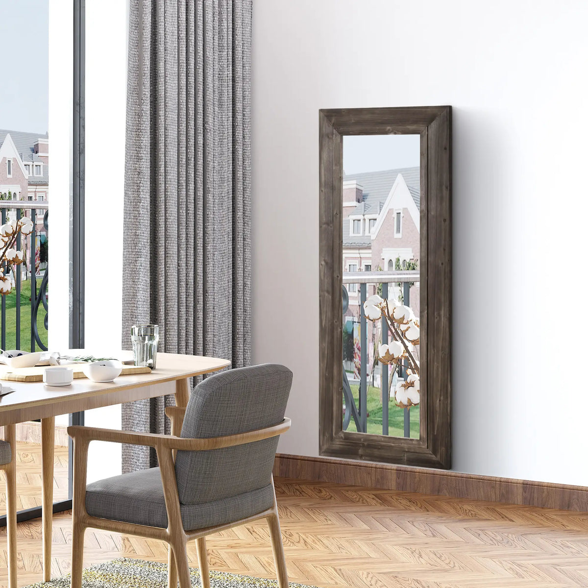 59" Farmhouse Full Length Mirror, Wall Mount Leaner, Dark Brown, Dark Brown Wall Mirrors at Gallery Canada