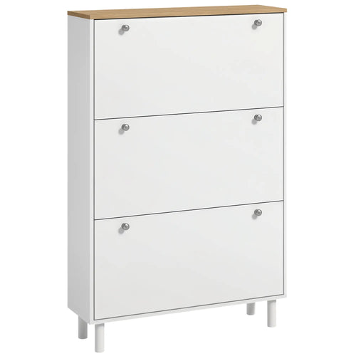 Shoe Storage, 3 Flip Drawers, Adjustable Shelves, 24 Pairs, White