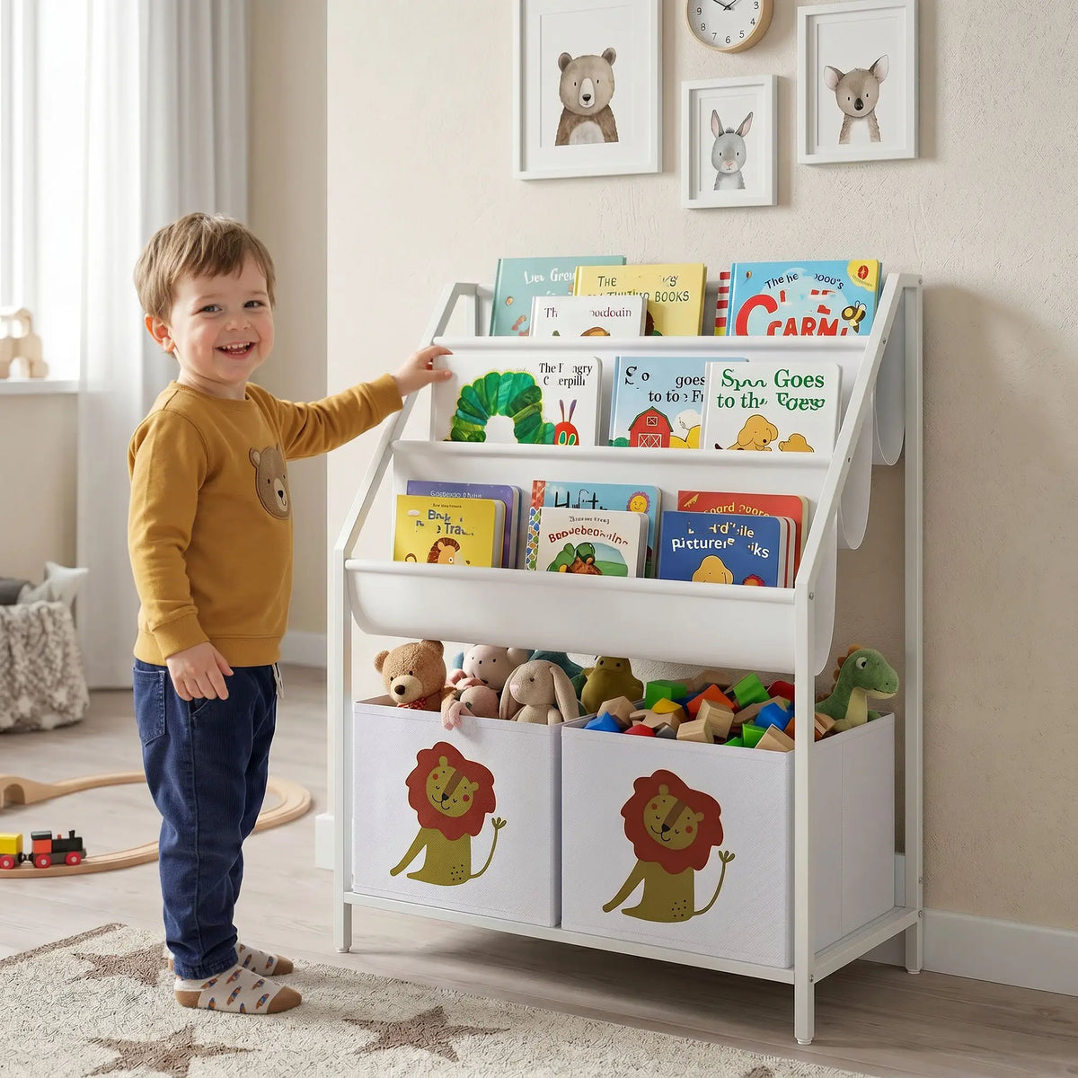 3-Tier Sling Bookshelf With Toy Storage, Montessori Organizer Baby & Kids Storage at Gallery Canada