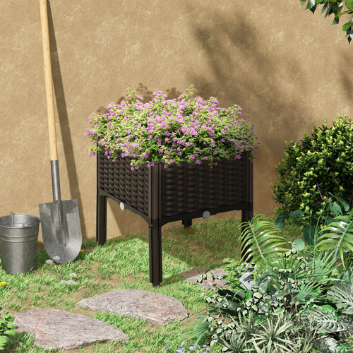 Raised Garden Bed, PP Flower Bed, Vegetable Herb Grow Box, Brown