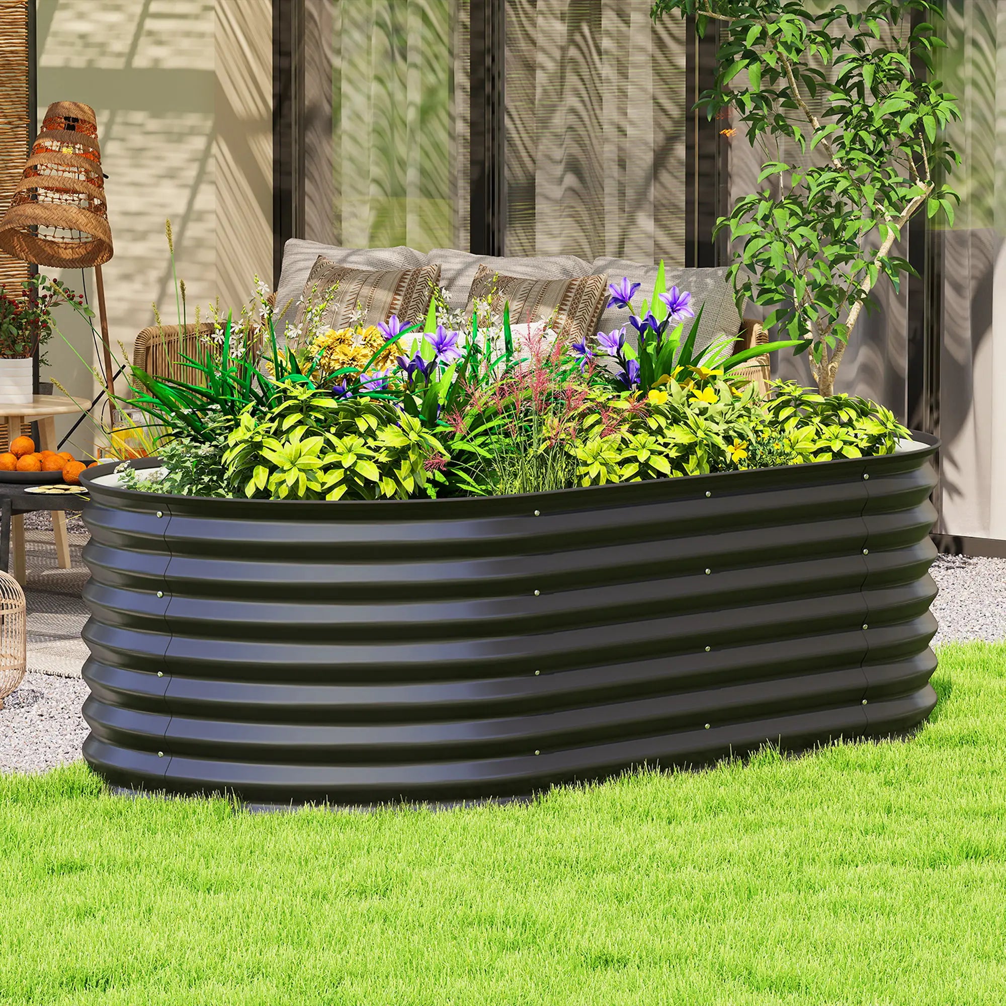 Galvanized Raised Garden Bed, 5 x 2.5 x 2 ft, Oval Planter Box, Black Galvanized Planter Boxes at Gallery Canada