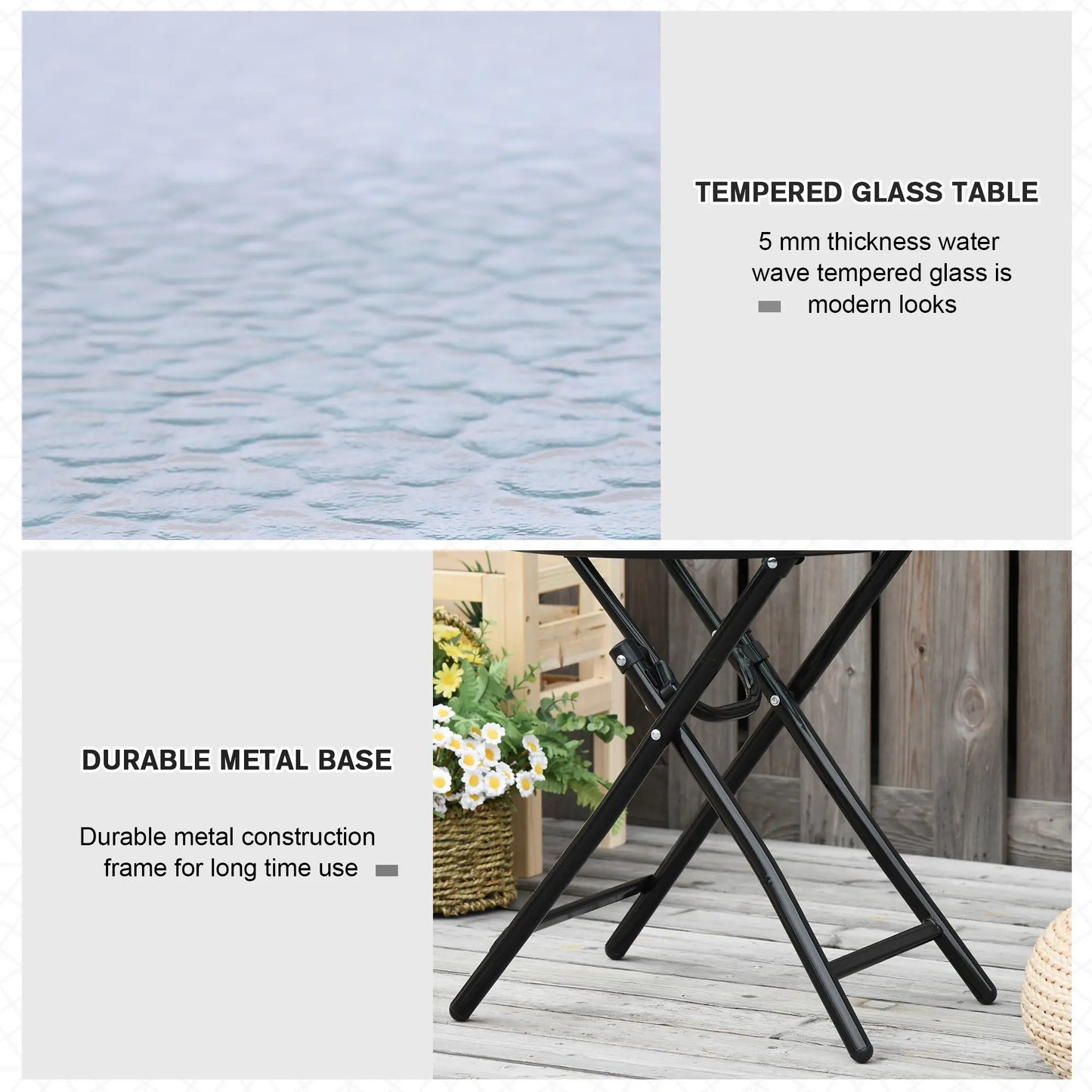 18" Round Folding Coffee Table, Tempered Glass Top, Portable for Patio, Balcony Patio Side Tables at Gallery Canada