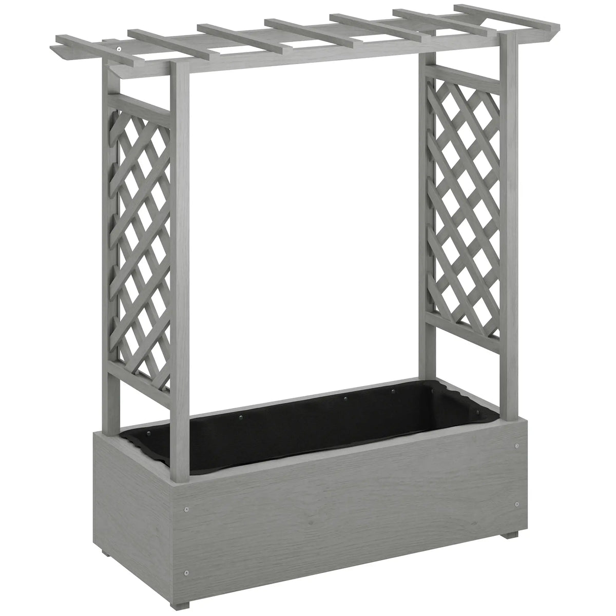 Wooden Raised Garden Bed with Trellis, Outdoor Planter Box, Drainage Holes Raised Garden Beds Grey at Gallery Canada