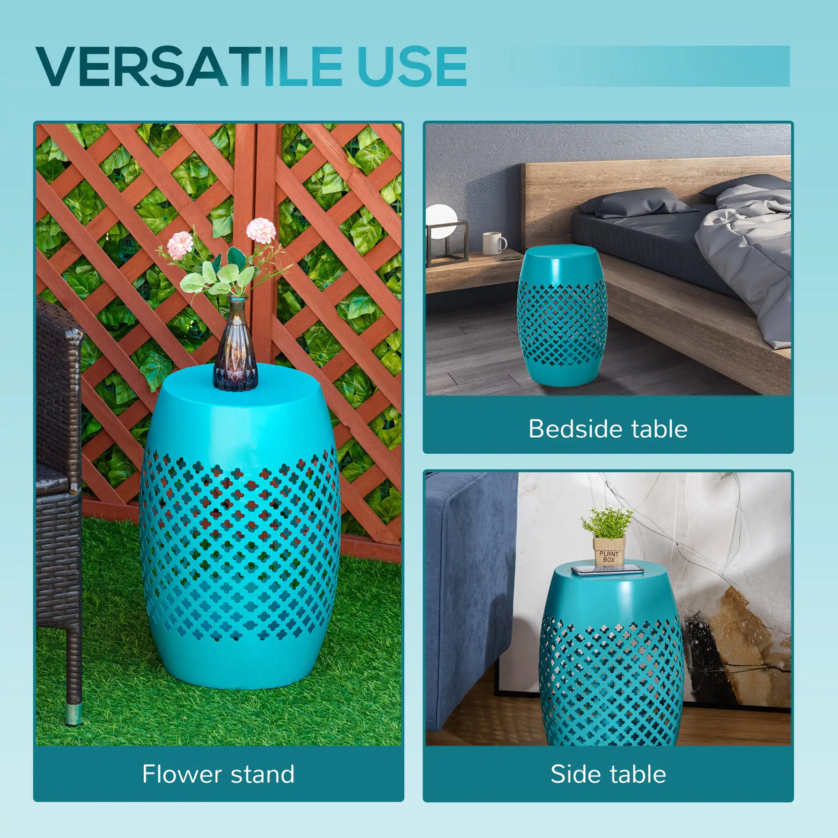 12.5" Steel Round Drum Patio Table, Indoor Outdoor, Teal Patio Dinning Tables at Gallery Canada