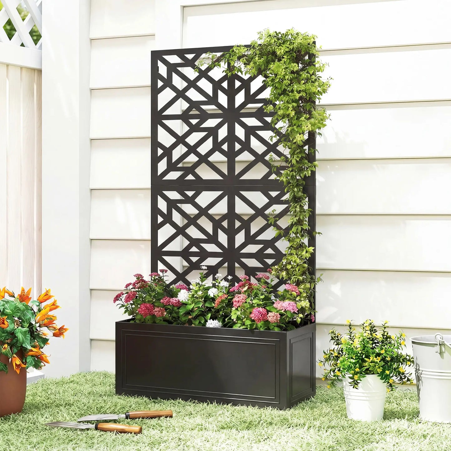 Metal Raised Garden Bed with Trellis for Climbing Plants Galvanized Planter Boxes at Gallery Canada