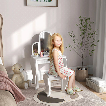 Kids Dressing Table and Chair Set, Makeup Desk with Drawer, White Toy Vanity at Gallery Canada