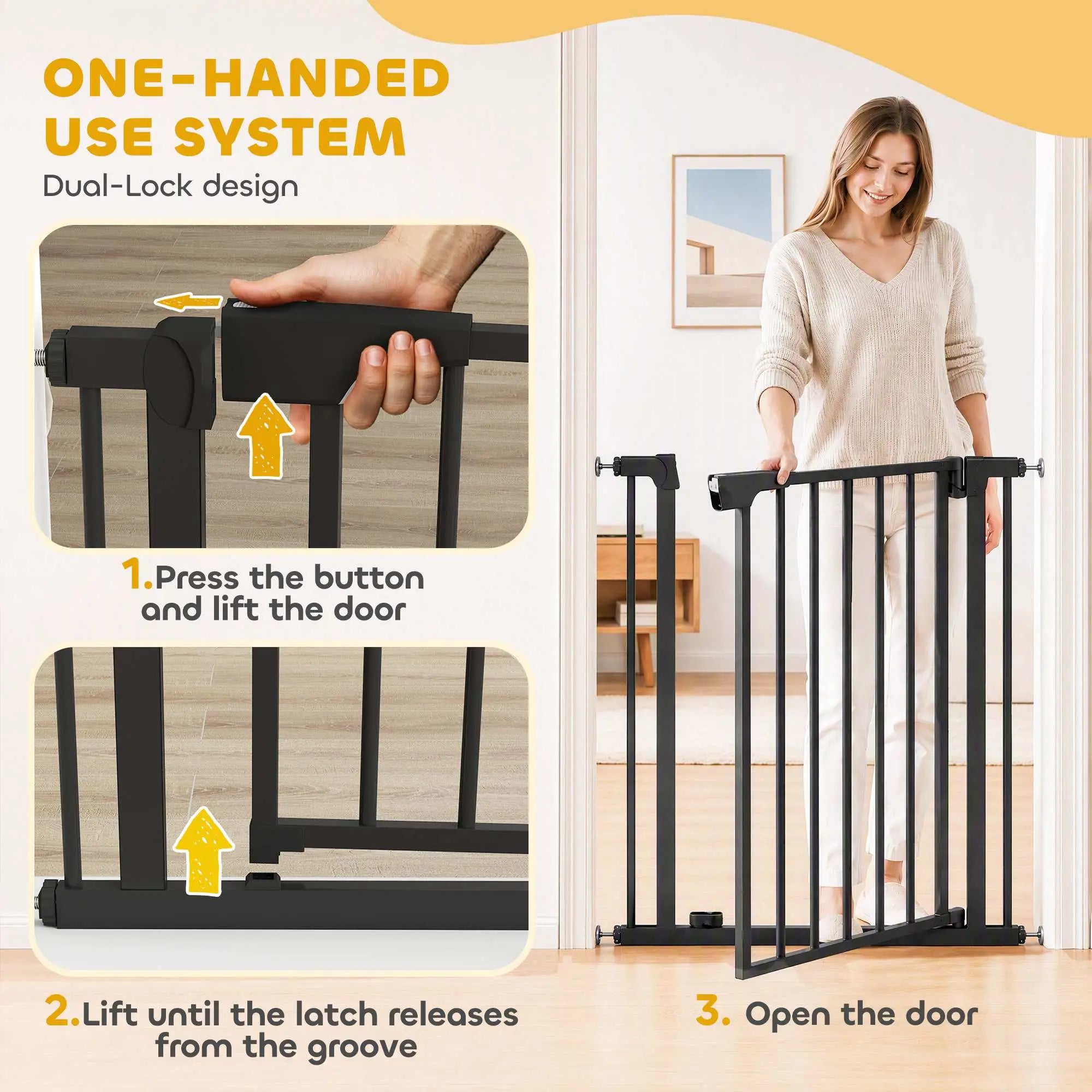 30-32In Baby Pet Gate 36In H Auto-Close Two-Way, Black Pet Gates at Gallery Canada