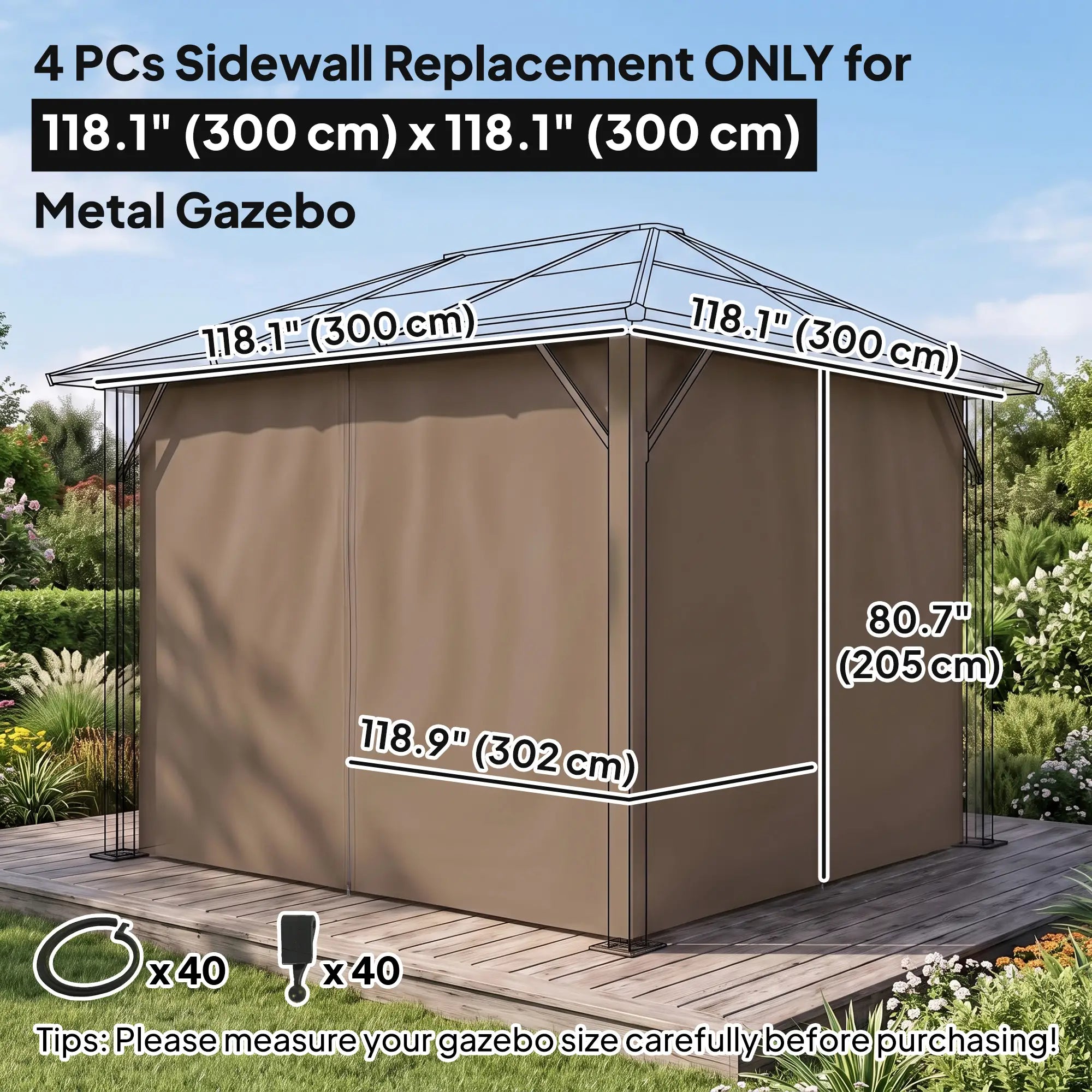 10' x 10' Gazebo Sidewall Set, 4 Panels, Hooks Included, Brown Gazebo Sidewalls at Gallery Canada