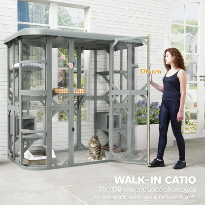 71" Wooden Cat Enclosure, With Platforms And Condos, Grey Outdoor Cat Enclosures at Gallery Canada