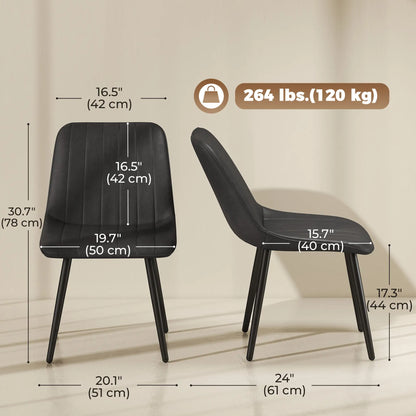 Faux Leather Dining Chairs Set of 4, Black Metal Legs, Black