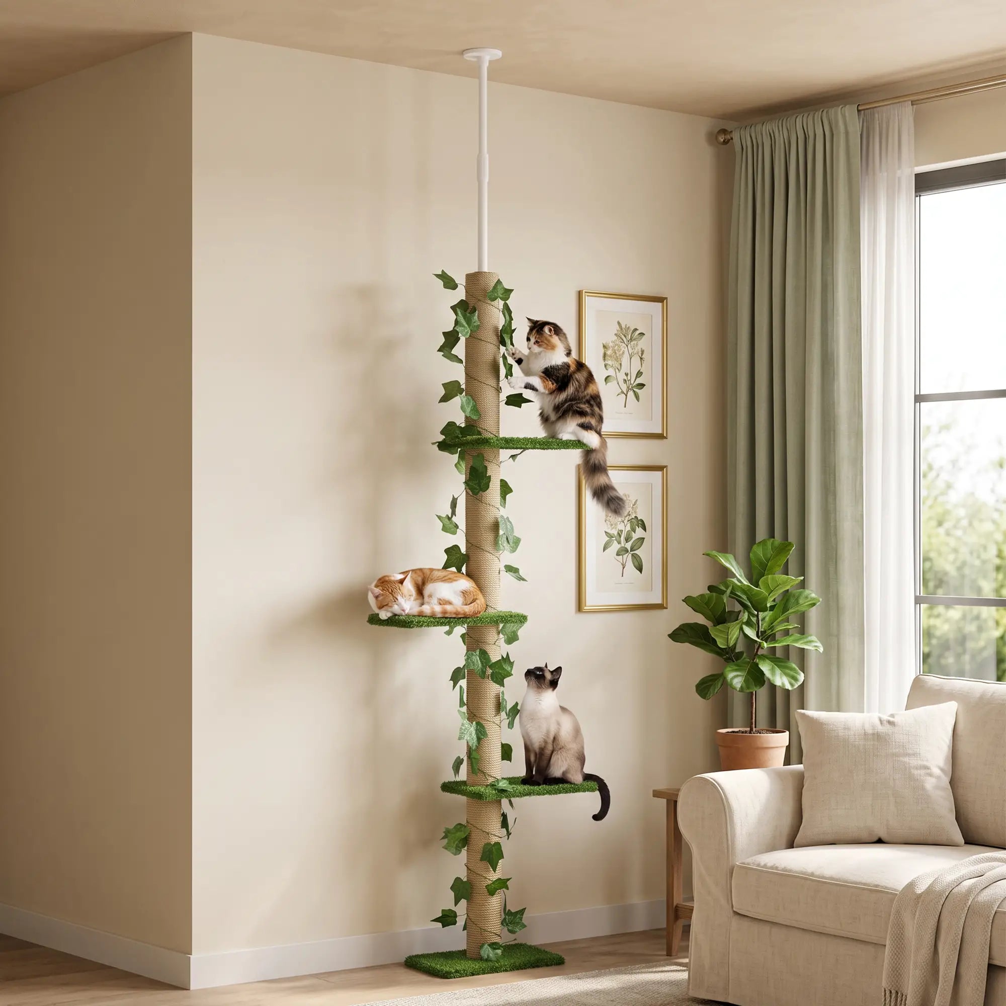 4-Tier Floor to Ceiling Cat Tree, Height 80-95Inches, Multi-Layer Activity Centre Floor to Ceiling Cat Trees at Gallery Canada