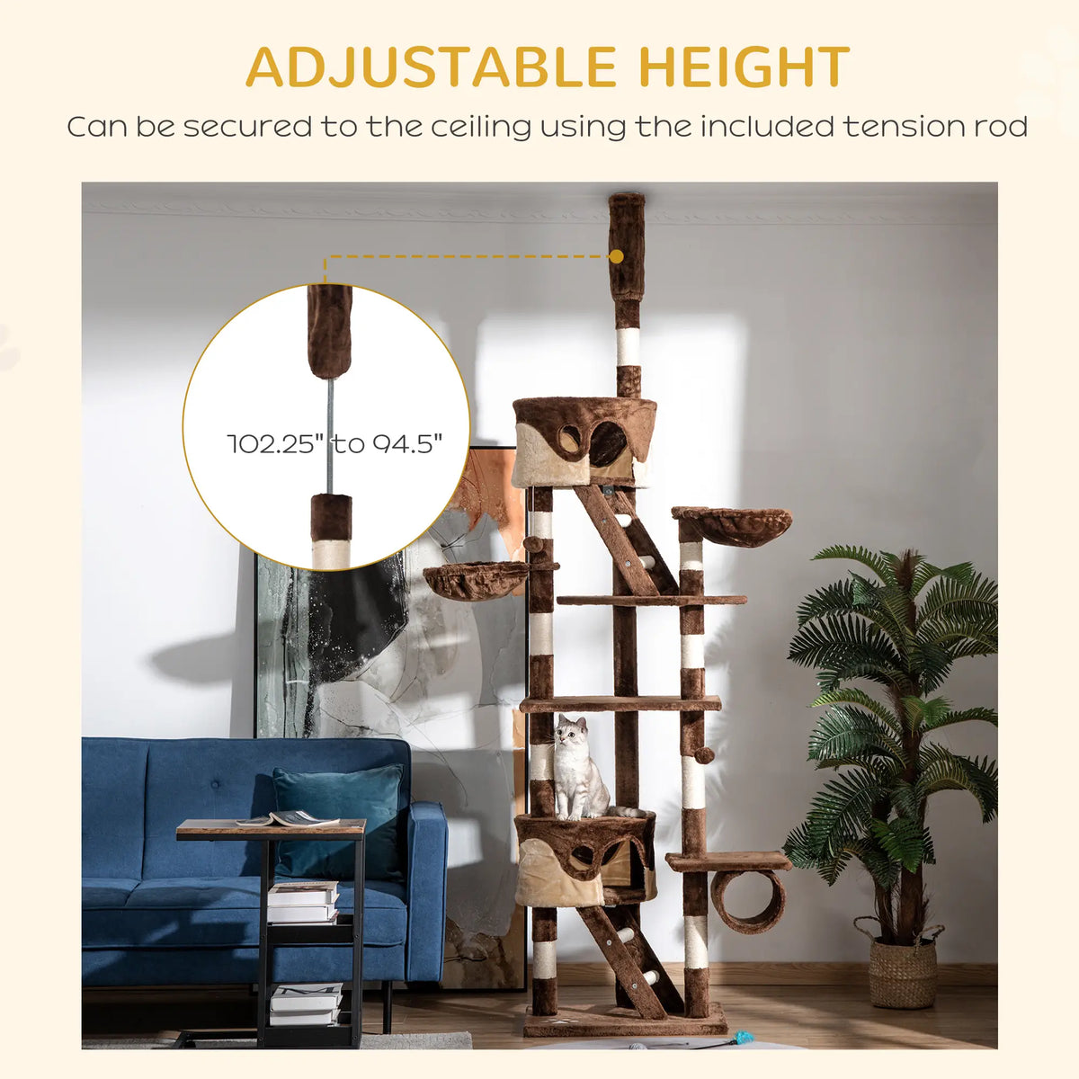 94"-102" Cat Tree, Ceiling High Condo, Scratching Post, Multi-Level Play House Floor to Ceiling Cat Trees at Gallery Canada