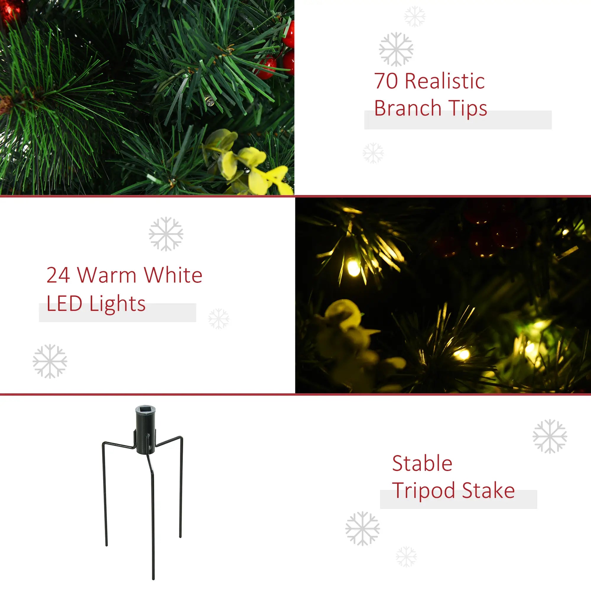 2.5ft Prelit LED Mini Christmas Tree, Pine Needles Pinecones Decor, Berry Pre Lit Christmas Trees at Gallery Canada