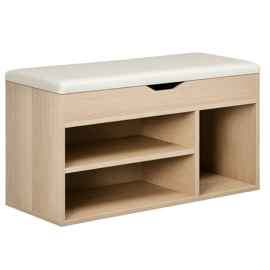 Shoe Bench with Padded Cushion, Hidden Storage, Natural Storage Ottomans & Benches Natural at Gallery Canada