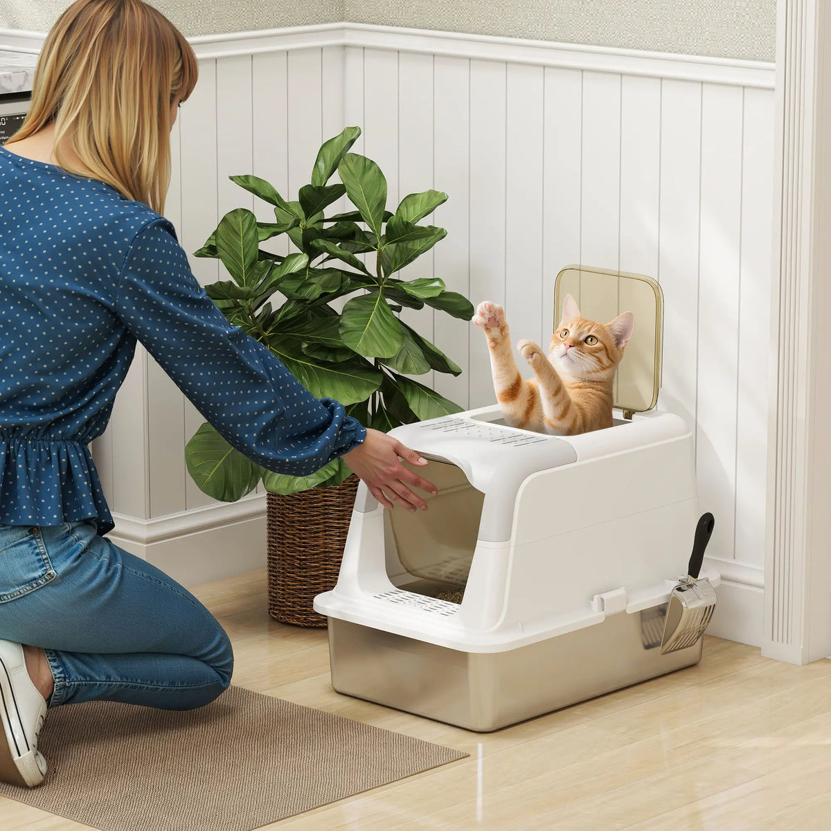 Extra Large Stainless Steel Litter Box, Enclosed for Big Cats Cat Litter Box Enclosures at Gallery Canada