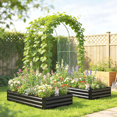 Metal Raised Garden Bed With Trellis, Galvanized Garden Kit, Black
