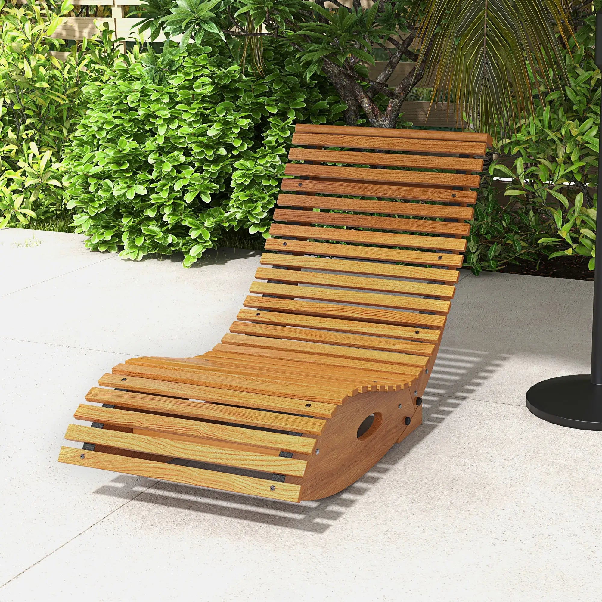 Outdoor Rocking Chair, Wooden Slatted Seat, 51.2