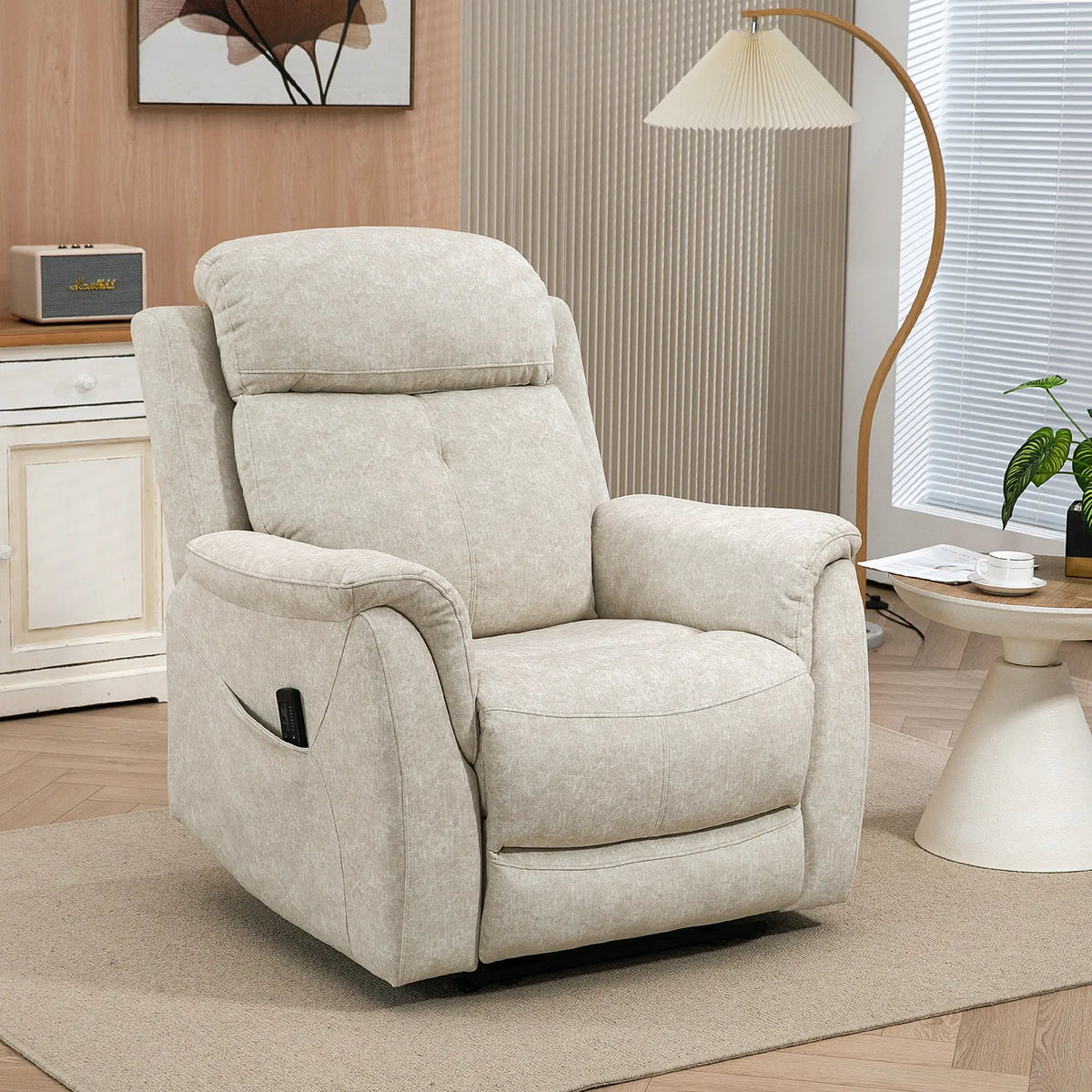 Manual Recliner Chair, Vibration Massage, Living Room, Side Pockets, Beige Single Sofas at Gallery Canada
