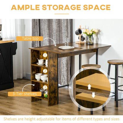 Counter Height Table, Drop Leaf, Extendable, Adjustable Shelf, Rustic Brown, Brown Bar Sets at Gallery Canada