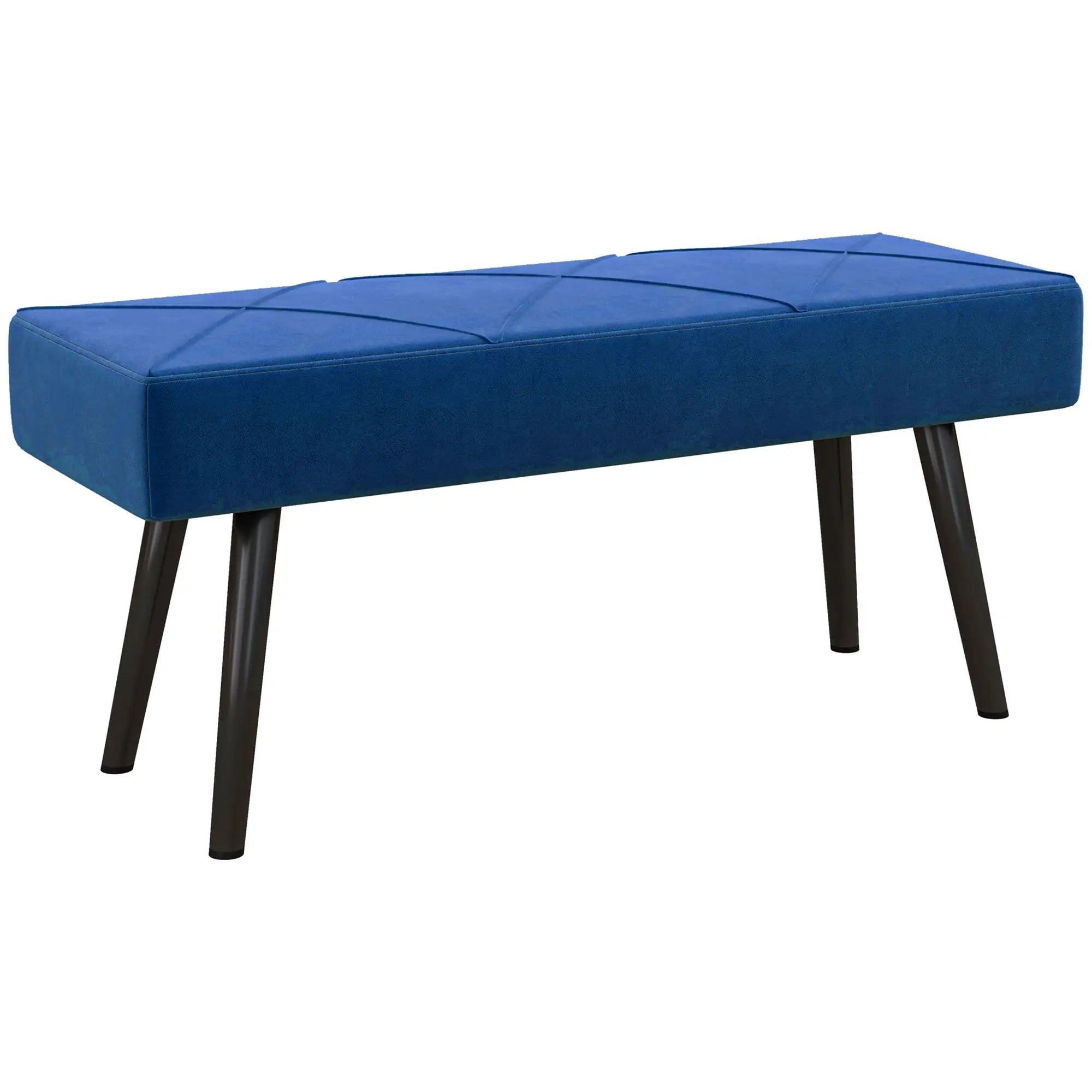 39 Inches Upholstered Bed Bench, Modern Steel Legs, Dark Blue Storage Ottomans & Benches at Gallery Canada