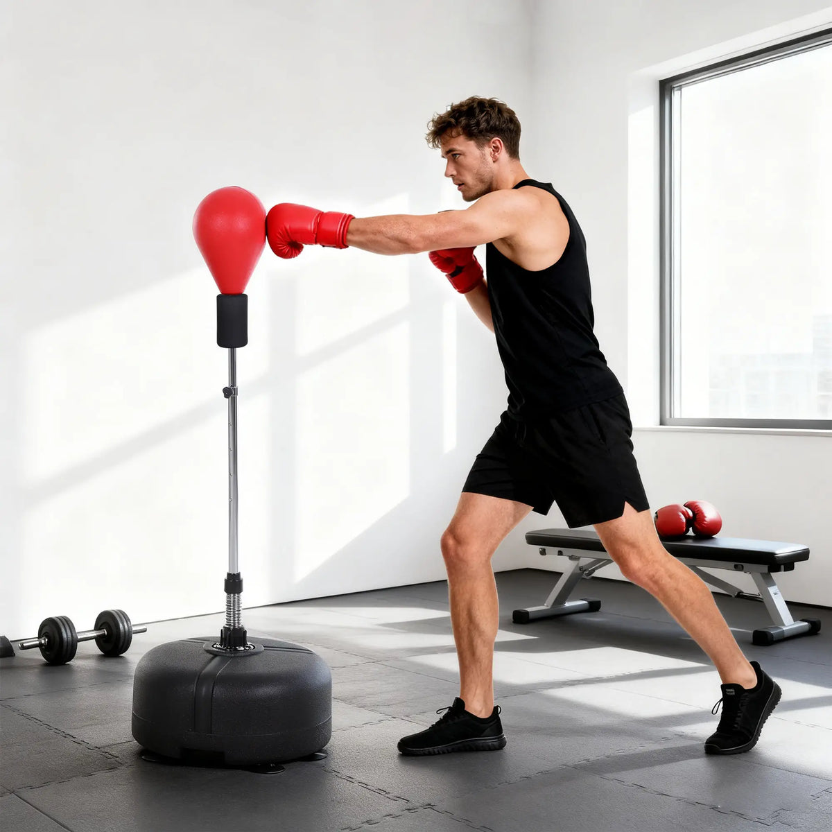 Adjustable Height Boxing Bag Set, 6 Suction Cups, Boxing Gloves, Exercise Training Strength Training Equipment at Gallery Canada