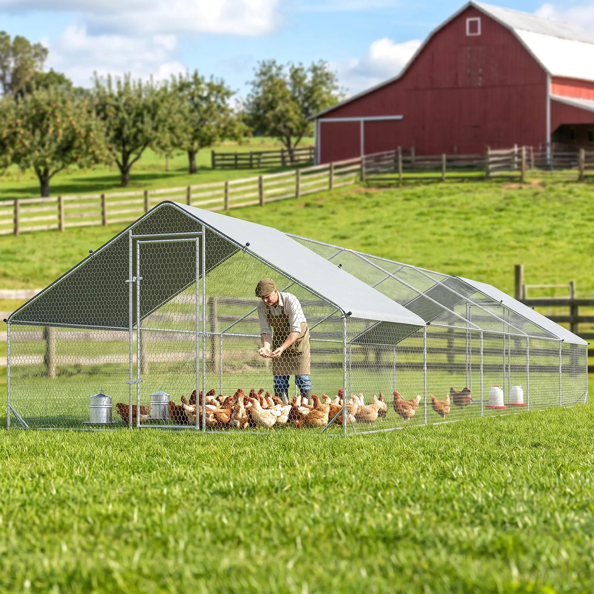 Metal Chicken Coop with Water- and UV-Protection Cover for Backyard Hen, Duck, Rabbit, 32.8' x 9.8' x 6.4' Chicken Coops at Gallery Canada