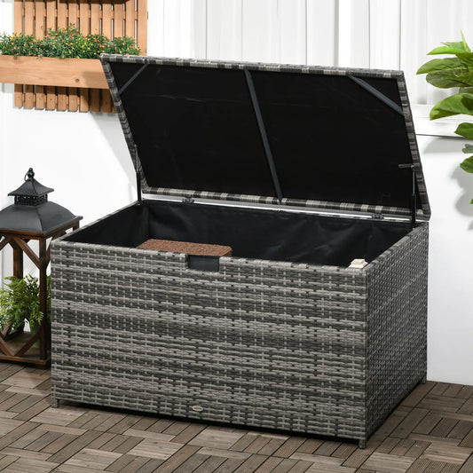 Boîte de rangement extérieur 113 gallons, boîte de pont en rotin, gris