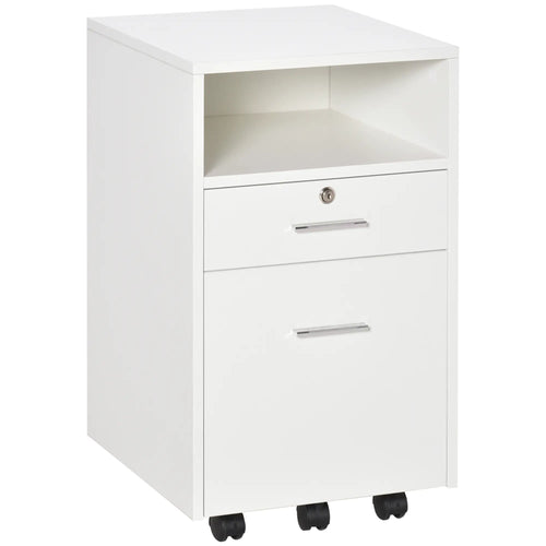 2 Drawer Filing Cabinet with Lock, Vertical, Wheels, A4, Letter Size, White
