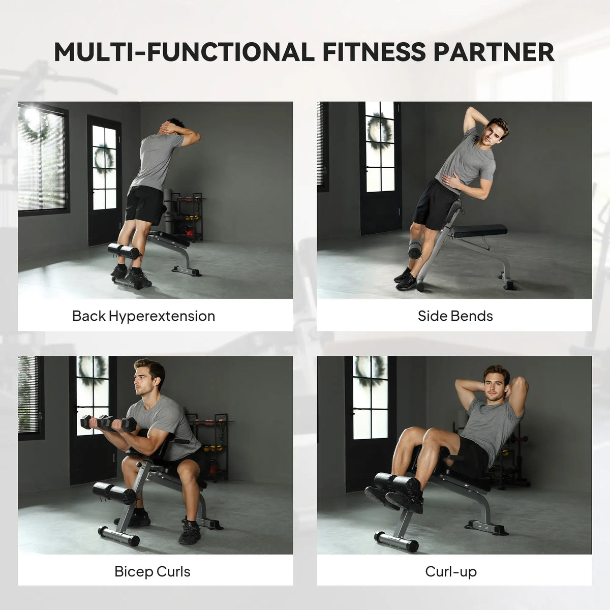Hyperextension Bench, Height Adjustable, 38" x 26.8" x 27.2-43.3", Silver Tone Strength Training Equipment at Gallery Canada