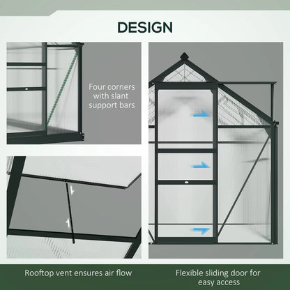 Greenhouse Garden, PC Board with Sliding Door, 6.2' x 4.3' x 6.6', Grey Walk In Greenhouses at Gallery Canada