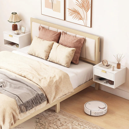 Set of 2 Floating Nightstands, Wall Mounted with Fluted Drawer and Shelf, White Bedside Tables at Gallery Canada